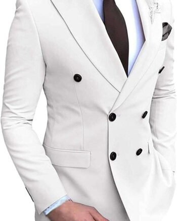 Men's Suits 2 Pieces Double Breasted Regular Fit Notch Lapel Solid Prom Tuxedos (Blazer+Pants)
