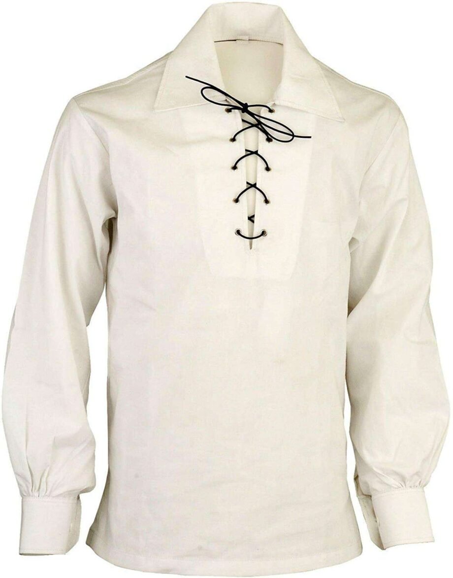 Z&N PRODUCTS White Scottish Highland Jacobite Jacobean Ghillie Kilt Shirt