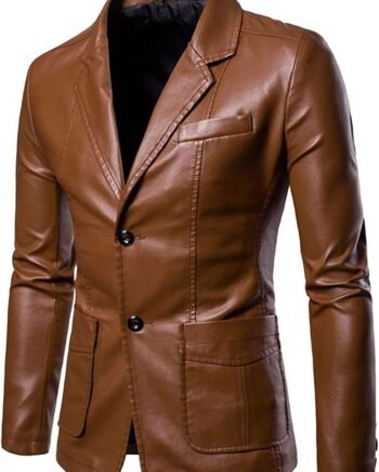 Gray Three Piece Suit Men's Casual Coat Solid Leather Single Breasted Blazers Jacket Slim Lapel Collar Pocket Warm Long Sleeve Suit Coat 50s Fashion Men