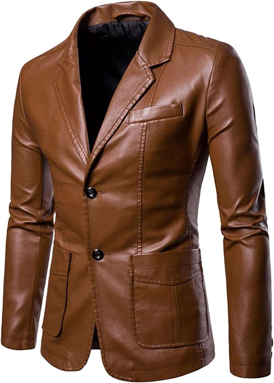 Gray Three Piece Suit Men's Casual Coat Solid Leather Single Breasted Blazers Jacket Slim Lapel Collar Pocket Warm Long Sleeve Suit Coat 50s Fashion Men