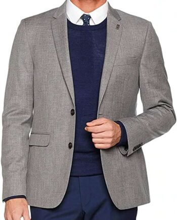 Ex Burton Men's Pale Grey Texture Slim Fit Suit Blazer Jacket