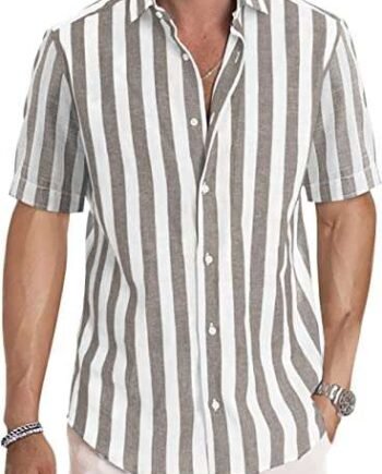Meilicloth Men's Short Sleeve Shirts Summer Striped Casual Shirt Button Down Regular Fit Tops, Top for Long Lasting Comfort