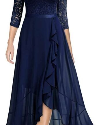 MIUSOL Women's Elegant Scoop Neck Floral Lace Formal Wedding Maxi Dress