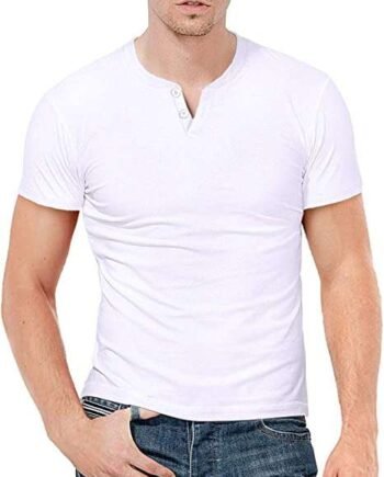 KUYIGO Mens Short & Long Sleeve Henley Shirt 2 Button Fashion V-Neck T-Shirt Top Slim Fit Gym