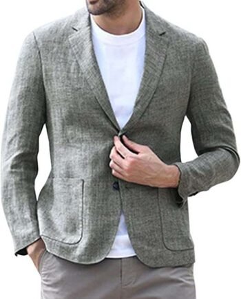 Linen Blazer for Men Slim Fit Business Blazer Jacket 2 Buttons Wedding Blazer Jackets
