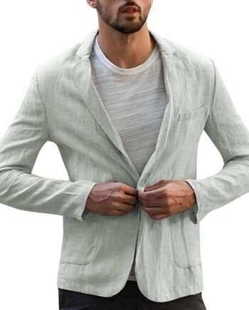 Men's Linen Cotton Mix Blazer Solid Long Sleeve Suits Blazer Jacket Outwear Goosun Premium Casual One Button Blazer Slim Fit Coat Jacket Comfy Lightweight Suit Coat