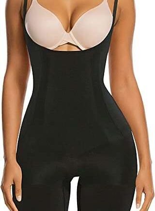 SHAPERX Women Body Shaper Tummy Control Fajas Seamless Shapewear Open Bust Mid-Thigh Bodysuit Shorts