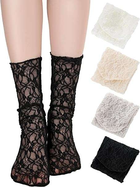 Geyoga Women's Lace Socks Mesh Lace Loose Socks 4 Pairs Mesh Socks Slouch Socks Ankle High Socks for Women Accessories