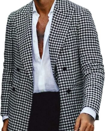 Mens Classic Plaid Sport Coats Double-Breasted Three-Button Blazer Casual Notched Lapel Checked Suit Jacket