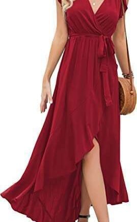 GRECERELLE Womens Summer Maxi Dress Boho Floral Cocktail Midi Polka Dot Wrap Dresses V Neck Casual Party Bohemian Flowy Long Dress for Ladies