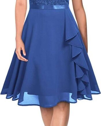 MIUSOL Women's Vintage Lace Contrast Chiffon Ruffles Classy Party Flared Swing Dress