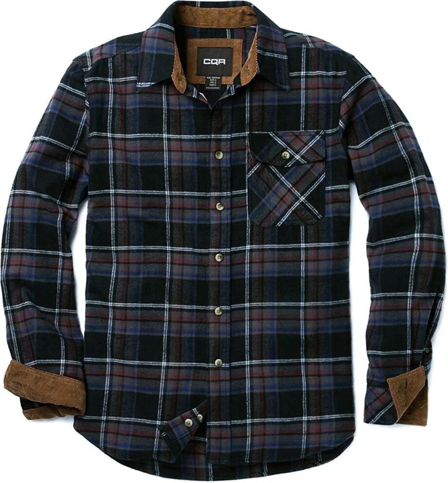 CQR Men's All Cotton Flannel Shirt, Long Sleeve Casual Button Up Plaid Shirt, Brushed Soft Outdoor Shirts