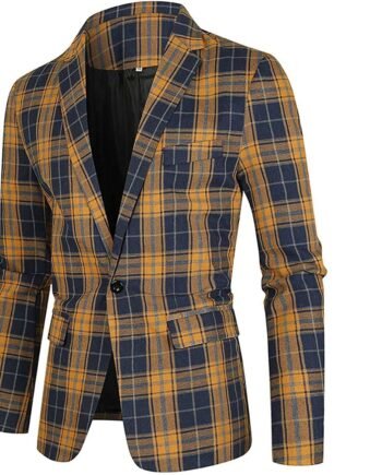 HAOLEI Mens Casual Blazer Regular Fit Plaid Suit Jackets Sale Clearance Single Breasted Cotton Coat Jacket Slim Fit Checkered One Button Notched Collar Casual Blazers Jacket UK Size 8-14