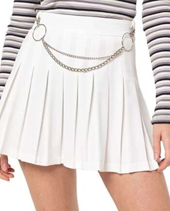 FeMereina Girls Women High Waisted Pleated Skirt A-line Mini Skirt Skater Tennis School Uniform Skirts with Chain Plus Size