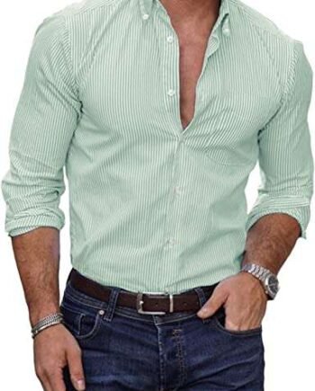 Meilicloth Mens Shirts Long Sleeve Casual Pinpoint Striped Collar Shirt Button Down Dress Shirts with Pocket Regular Fit