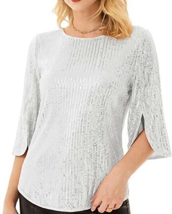 GRACE KARIN Women's Chiffon Blouse Tops Elegant Casual Loose 3/4 Split Sleeve Crew Neck Blouse Shirts
