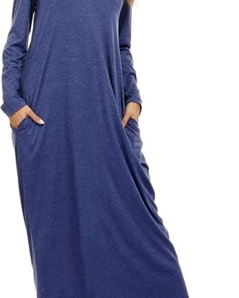 Sykooria Women's Long Nightgown Cotton Baggy Nightdress Plus Size Nightshirt Long Sleeve V Neck Sleep Dress Casual Sleepwear with Pockets