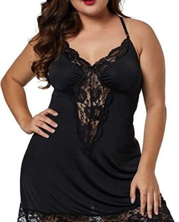 Bunanphy Womens Plus Size Lingerie Sexy Nightwear Lace Trim Negligee Lounge Wear Strap Sleepwear Nightgown Nightie