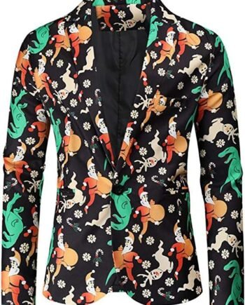 Funny Xmas Santa Snowman Print Blazer Suit Jacket for Wedding Party Prom Ugly Xmas Snowflake Print Tuxedo Suit Men's