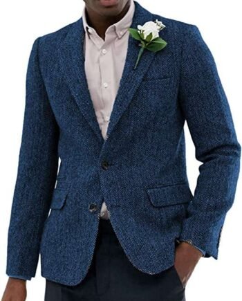 HSLS Men's Suit Tweed Blazer Wool Single Breasted Thin Herringbone Sports Jacket Coat