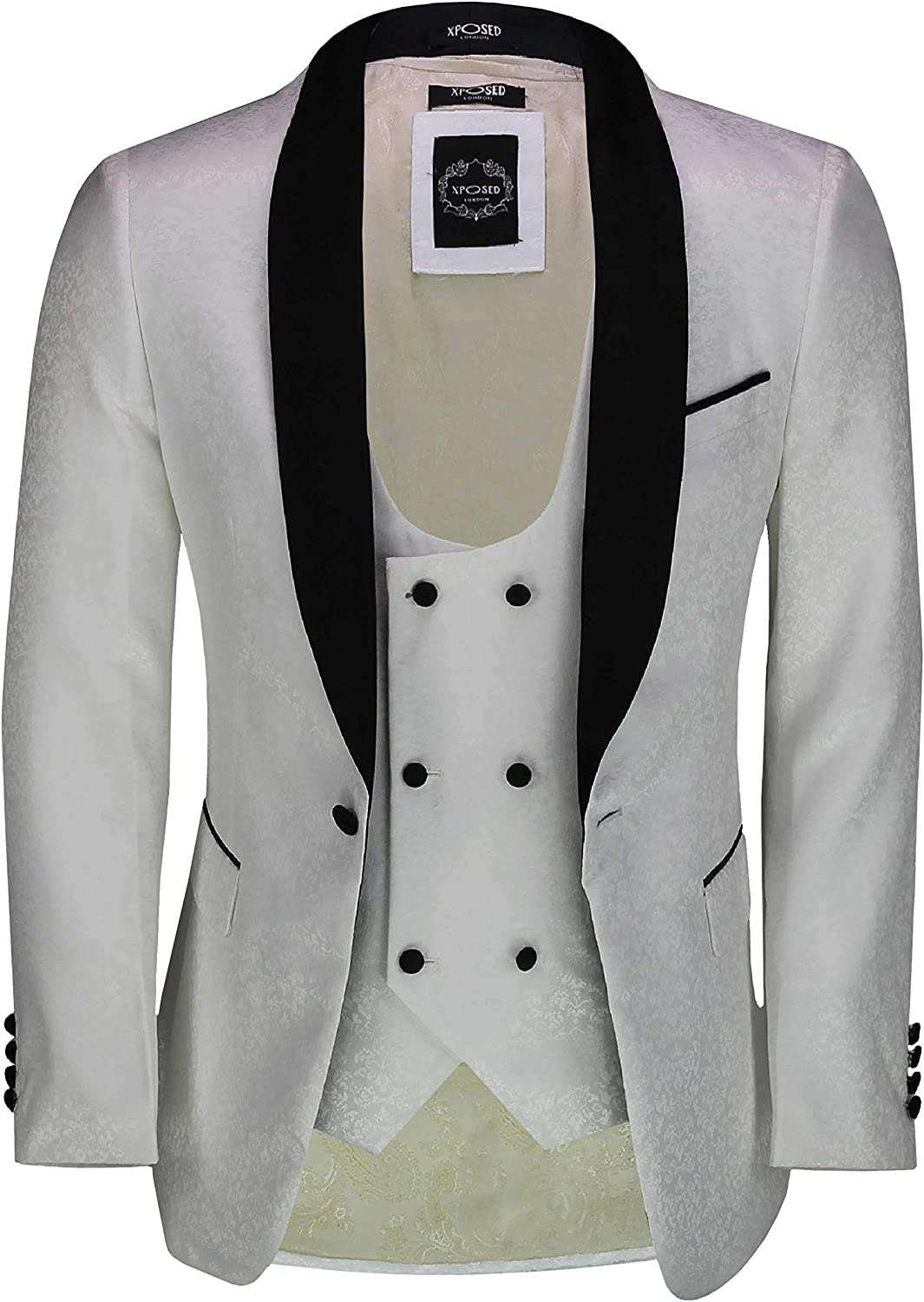Xposed GINO - Men’s Classic Jacquard Tuxedo Suit Jacket Tailored Fit Paisley Dinner Blazer with Matching Waistcoat