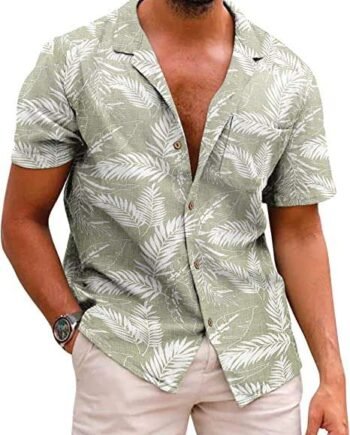 Men's Hawaiian Floral Shirts Cotton Linen Button Down Tropical Holiday Beach Shirts