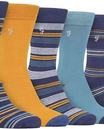Farah - Mens 5 Pack Natural Organic Bamboo Bright Striped Patterned Socks