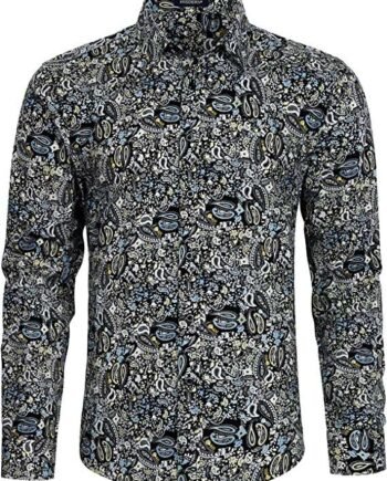 HISDERN Paisley Shirts for Men Floral Shirt Long Sleeve Funky Fancy Printed Festival Dress Shirts Regular Fit