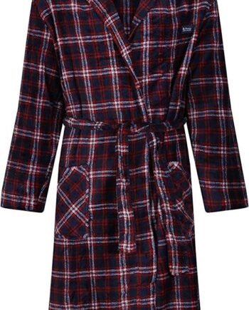Ben Sherman Men's Navy & Red Check Fleece Robe, Super Soft & Comfortable Dressing Gown with Tie Waist Housecoat