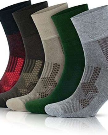GoWith 5 Pairs Men's Bamboo Diabetic Socks, Seamless Crew Socks, Circulatory Non-Binding Neuropathy Socks, Model: 3065